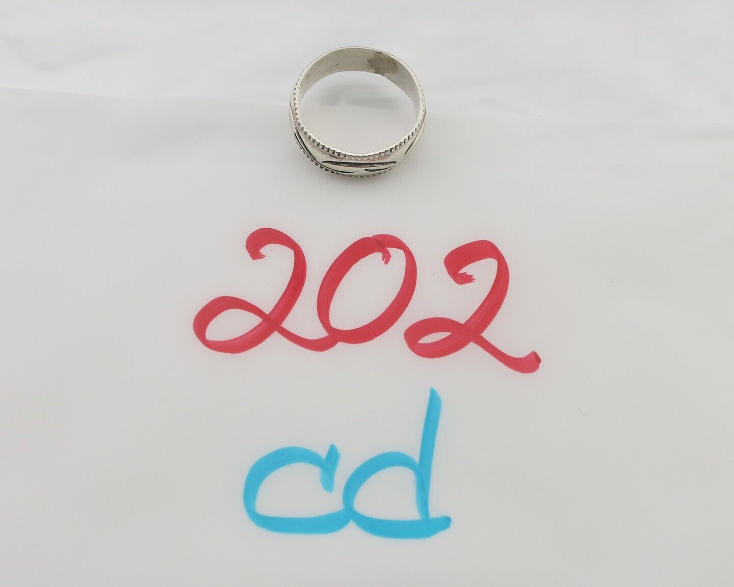 Navajo Hand Stamped Band 925 Silver 6.0 mm Native Artist Size 5.0 C.80's