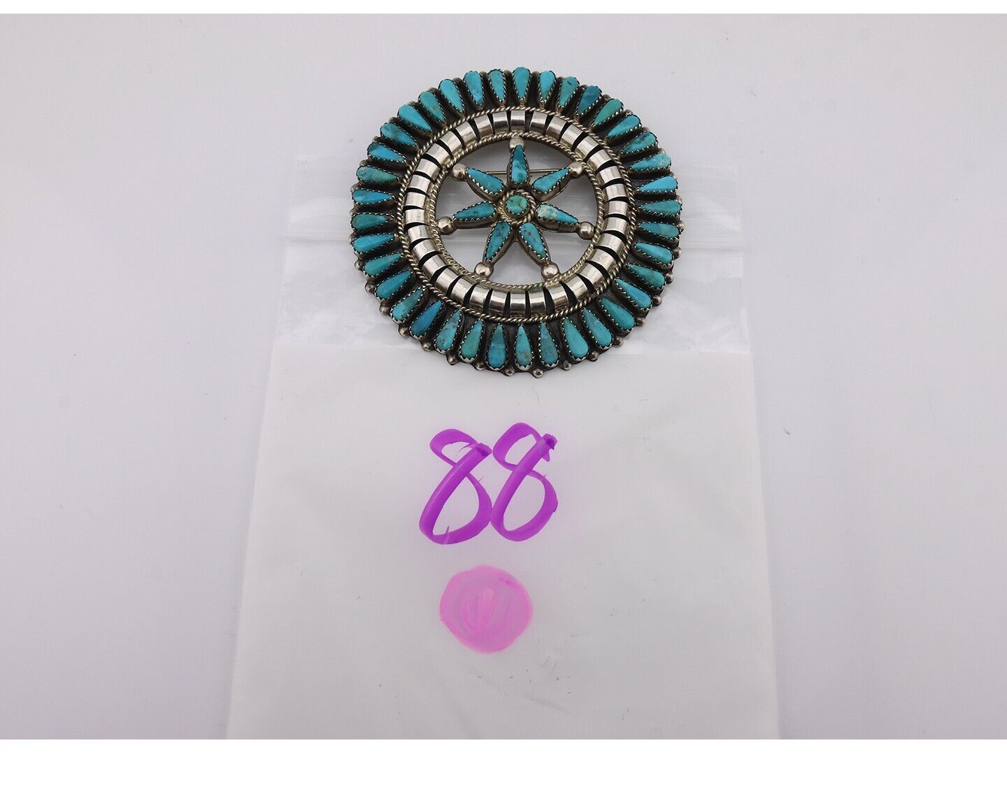 Navajo Pin Pendant .925 Silver Blue Turquoise Signed Tommy Wilson C.80's