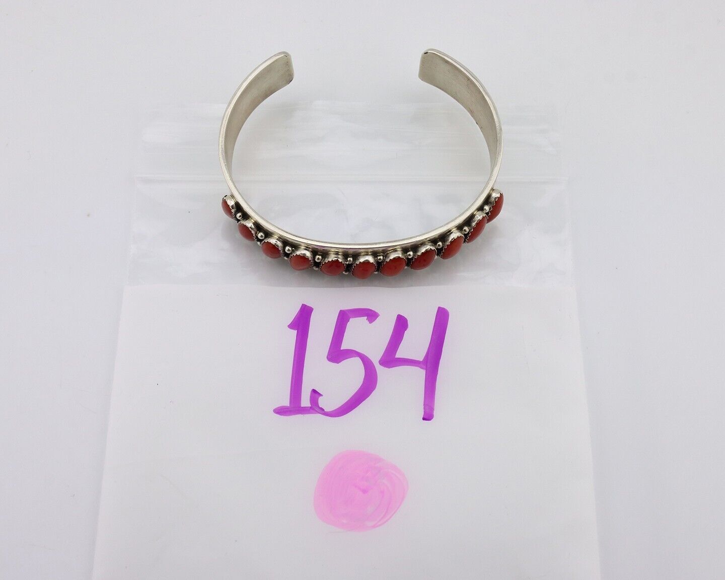 Navajo Bracelet 925 Silver Natural Red Coral Artist Signed Patrick Yazzie C.80's