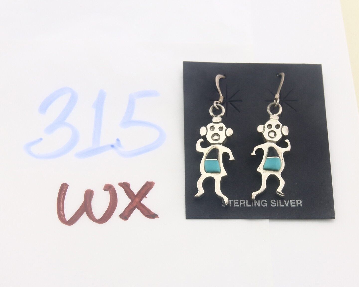 Navajo Earrings 925 Silver Natural Turquoise & Onyx Native American Artist C.80s