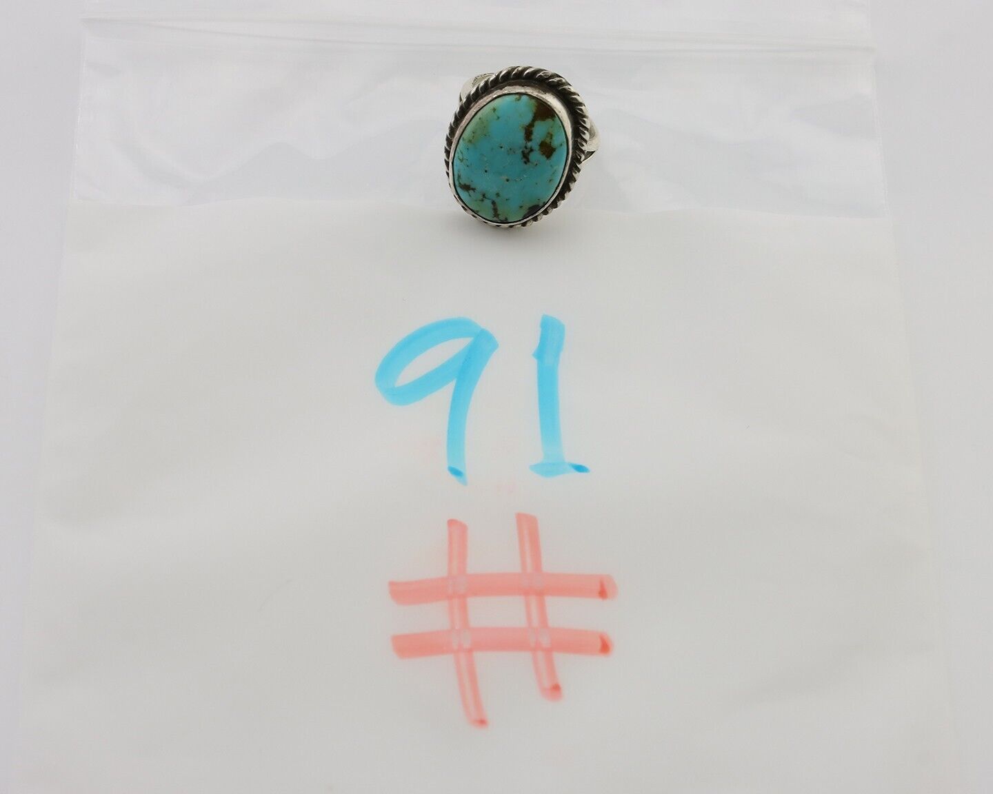 Navajo Ring 925 Silver Kingman Turquoise Native American Artist C.80's