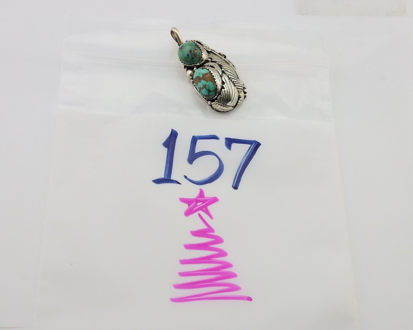 Navajo Pendant 925 Silver Natural Bisbee Turquoise Signed Tom Willeto C.80's