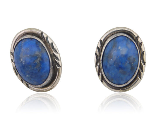 Navajo Paw Earrings 925 Silver Blue Denim Lapis Native American Artist C.80's