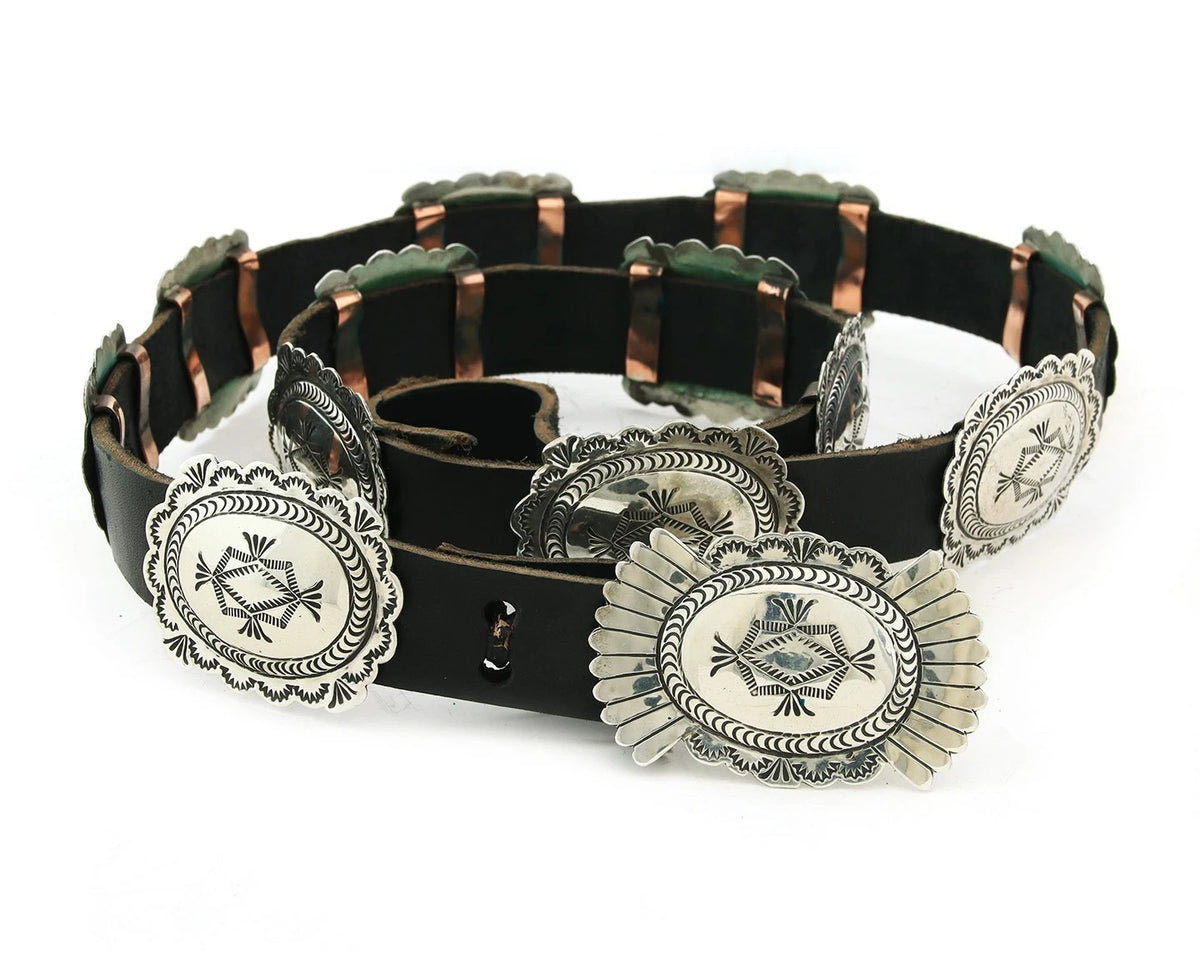 Navajo Concho Belt Sterling Silver Handmade Artist Signed DJ Vintage