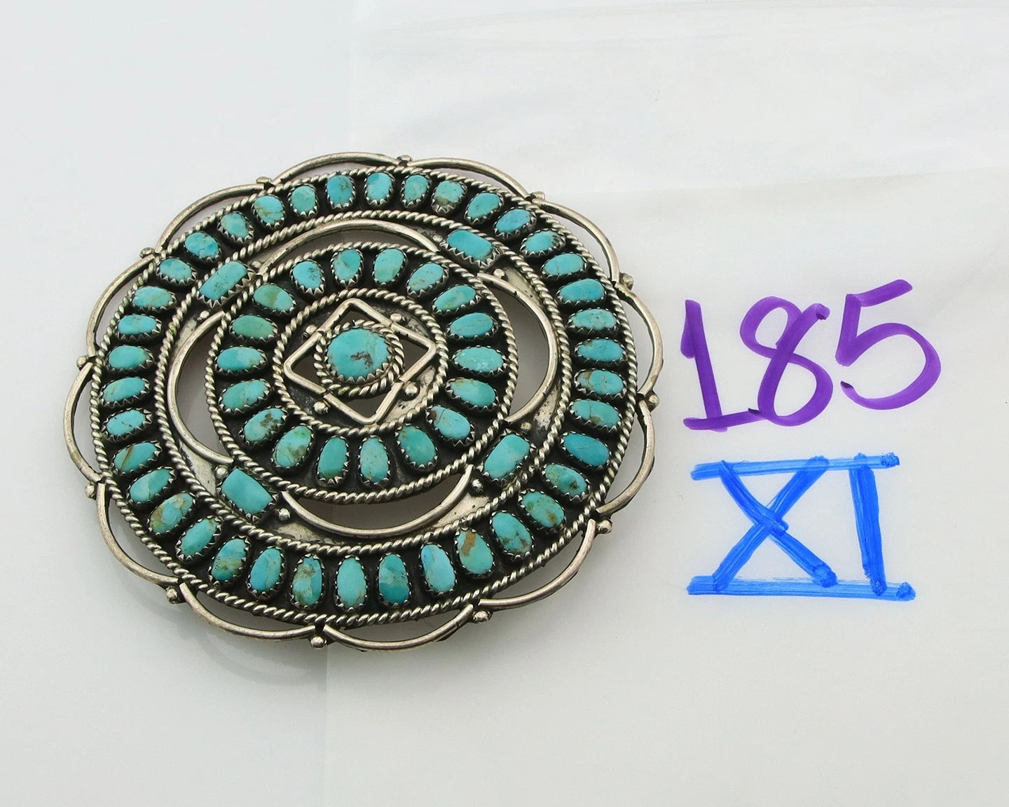Navajo Handmade Pin Sterling Silver Turquoise Vintage Artist Signed LMB 3 in