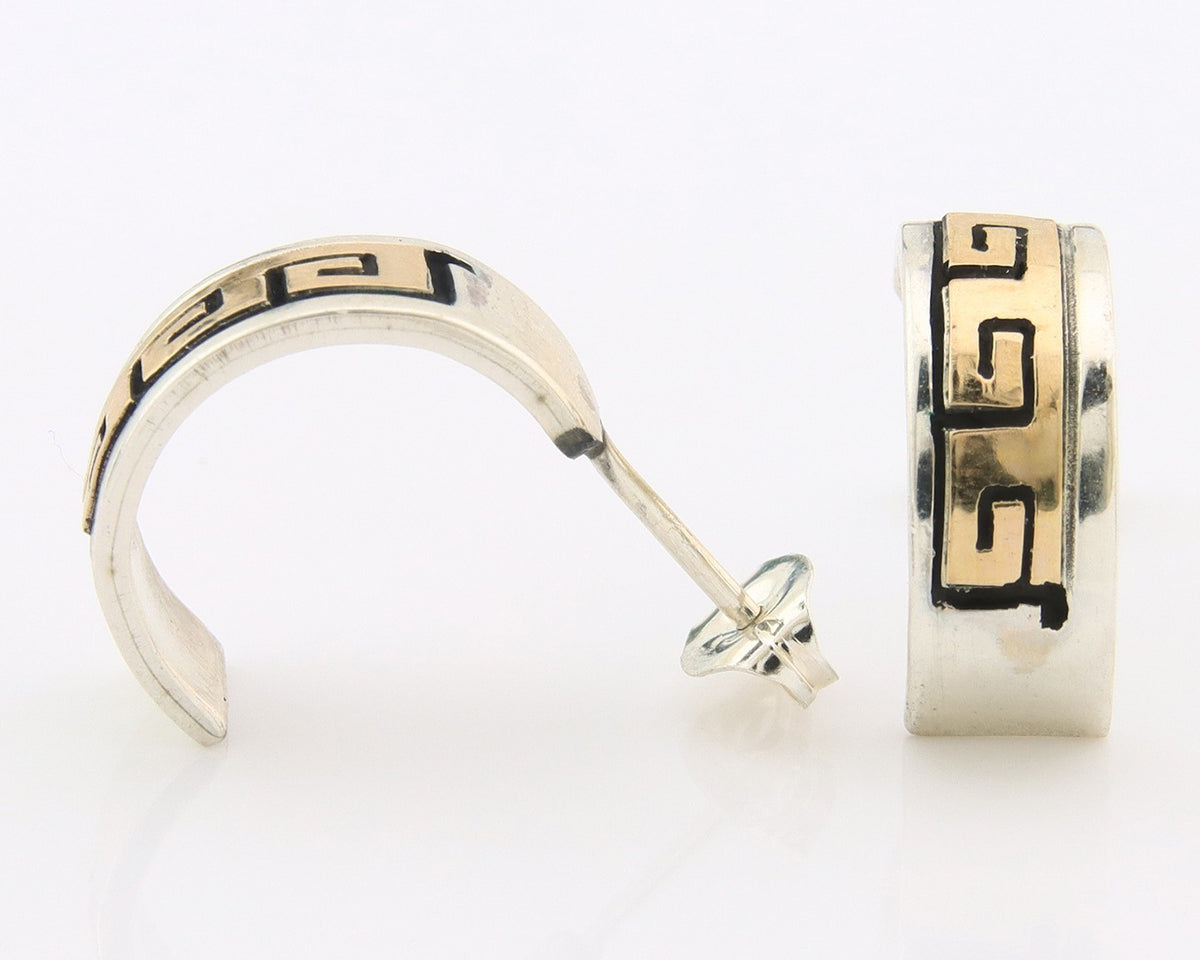 Navajo Earrings Sterling Silver & Gold Vintage Handmade Signed S Skeets