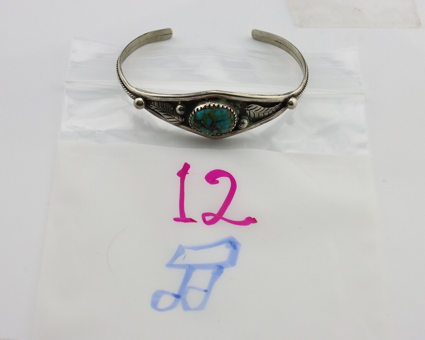 Navajo Bracelet 925 Silver Kingman Turquoise Native American Artist C.80's