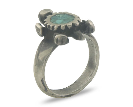Navajo Toe Ring 925 Silver Inlaid Turtle Turquoise C.80's Size 1.5