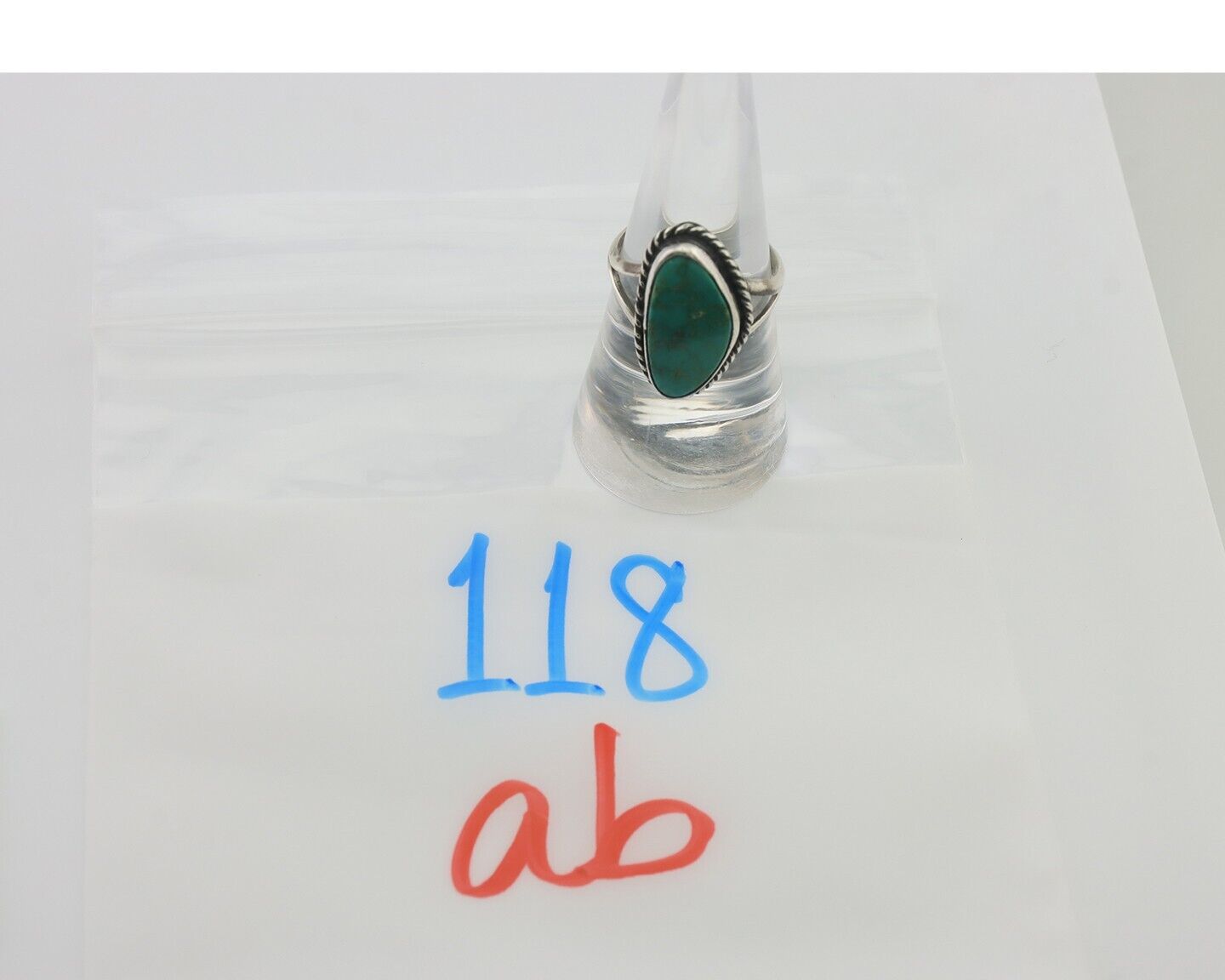 Navajo Ring 925 Silver Blue Gem Turquoise Artist Signed Rabbit Stick C.80's