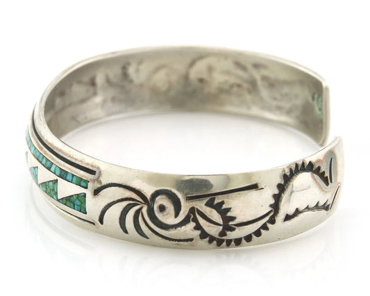 Navajo Cuff Bracelet Sterling Silver Authentic Turquoise Signed Stanley Bain