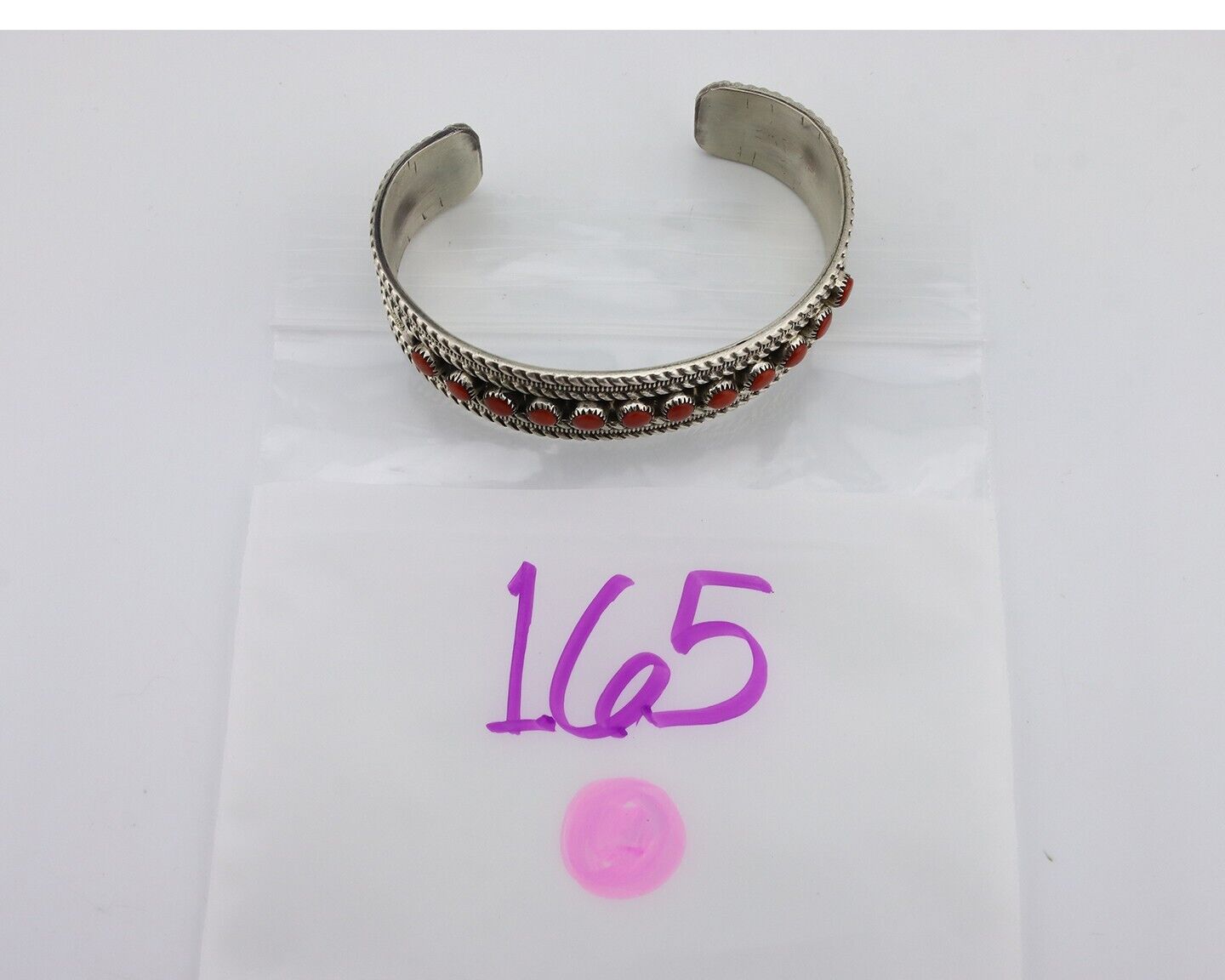 Zuni Bracelet 925 Silver Natural Red Coral Artist Signed B NATEWA C.80's