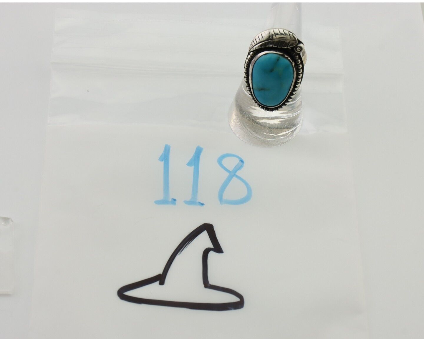 Navajo Ring 925 Silver Natural Kingman Turquoise Native American Artist C.80's