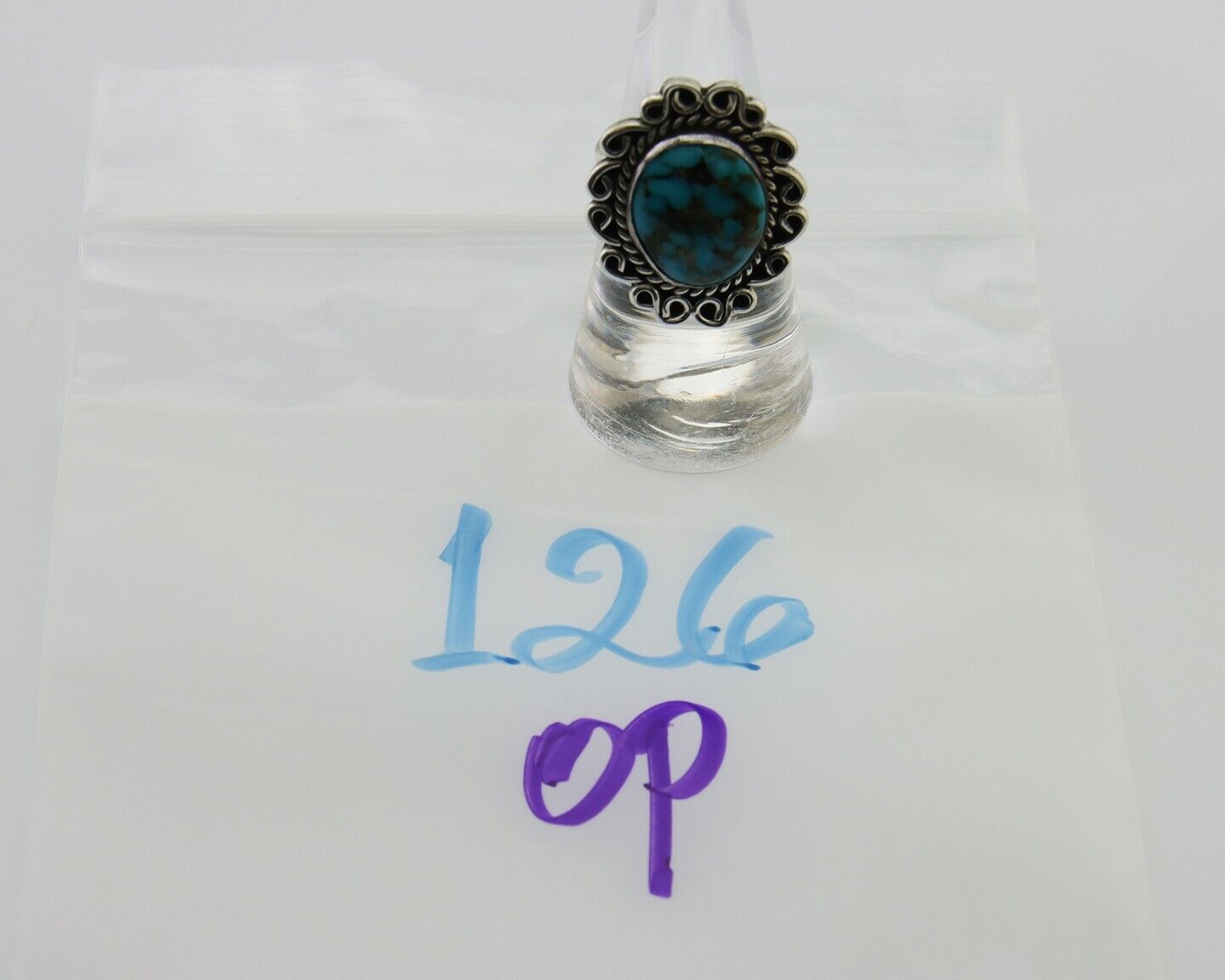 Navajo Ring 925 Silver Blue Turquoise Native Artist Siged W C.80's