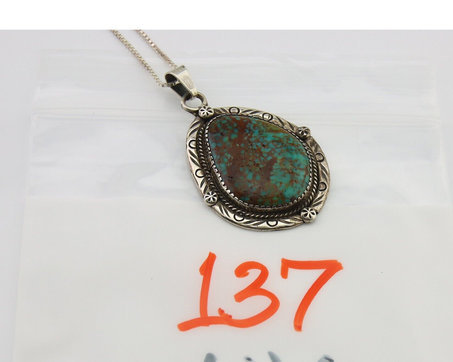Navajo Necklace 925 Silver Natural Turquoise Artist Signed IJC C.80's