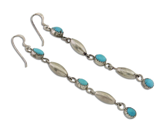 Navajo Earrings 925 Silver Blue Turquoise Native American Artist C.80's