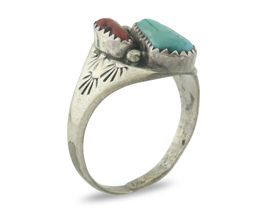 Vintage Navajo Ring 925 Sterling Silver Natural Gemstone Authentic Size 8.75