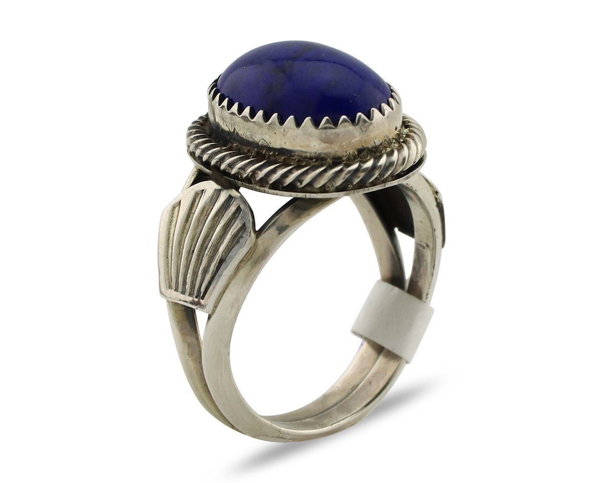 Navajo Ring 925 Silver Lapis Hand Stamped Native American Artist C.80's
