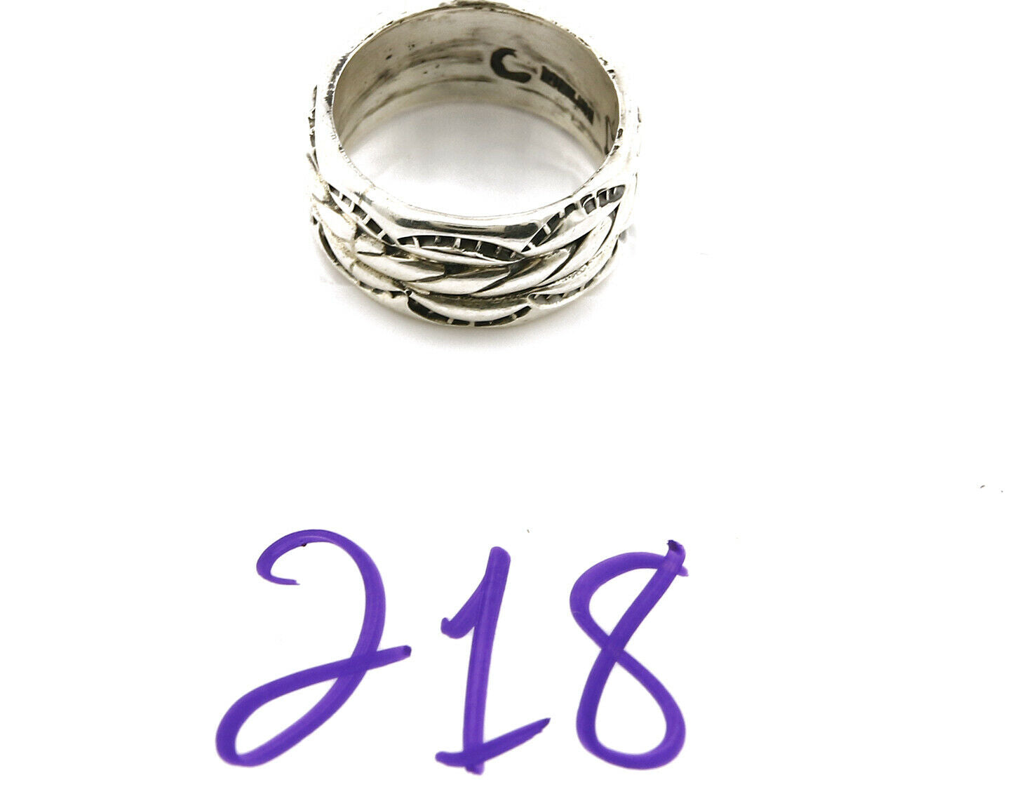 Navajo Ring .925 Silver Handmade Hand Stamped 3 Row Rope Band C.1980's Size 5.5