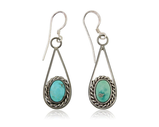 Navajo Dangle Earrings 925 Silver Natural Turquoise Native American Artist C.80s