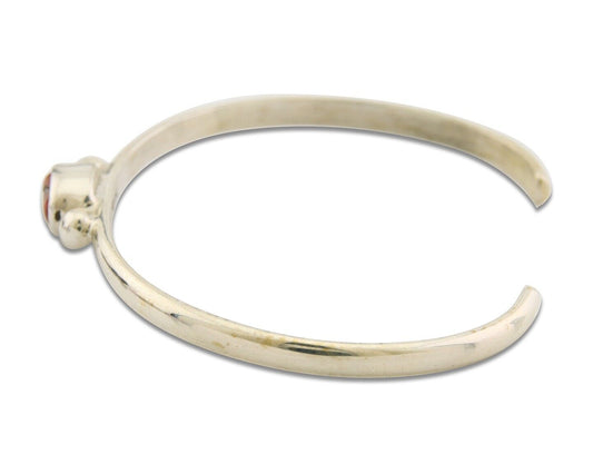 Navajo Bracelet .925 Silver Mediterranean Red Coral Cuff Native Artist C.80's