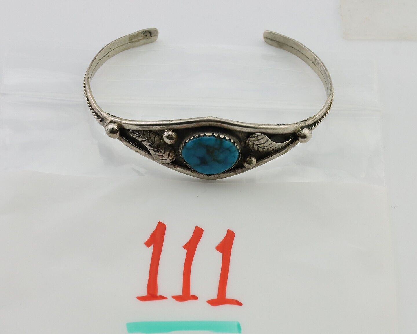 Navajo Handmade Bracelet 925 Silver Spiderweb Turquoise Native American C.80's