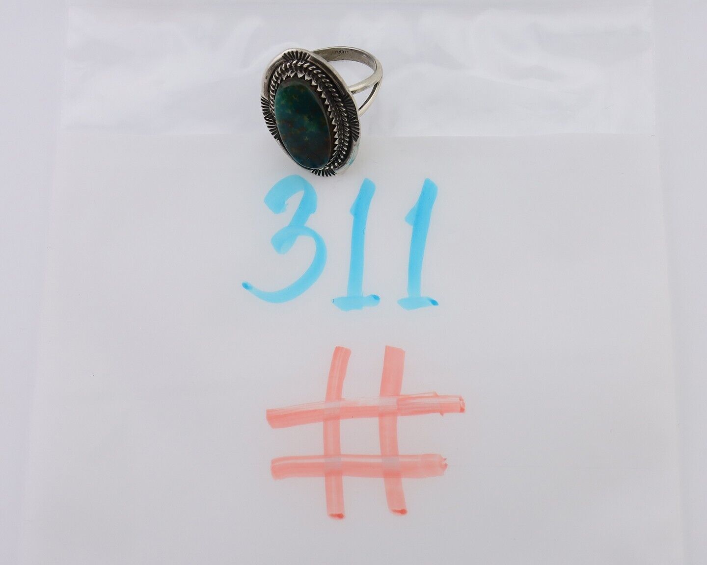 Navajo Hand Stamped Ring 925 Silver Natural Turquoise Native Artist C.80's