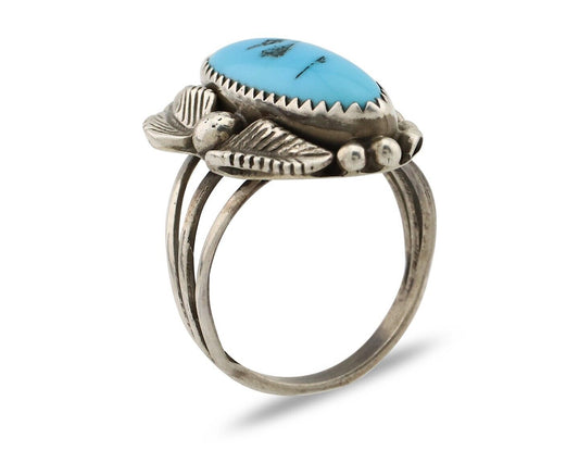 Navajo Ring 925 Silver Sleeping Beauty Turquoise Signed SC C.80's