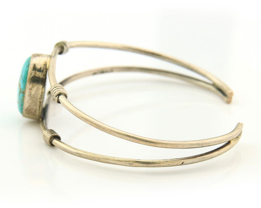Navajo Cuff Bracelet Sterling Silver Blue Gem Turquoise Native American Artist