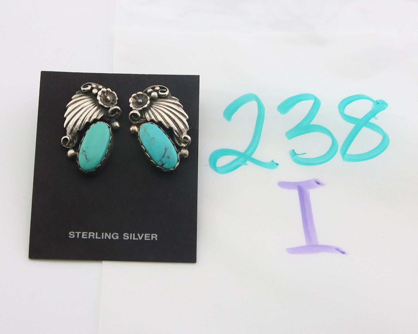 Navajo Earrings 925 Silver Natural Turquoise Native American Artist C.80's