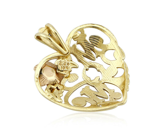 Mom Heart & Flower Yellow Rose White Gold Pendant