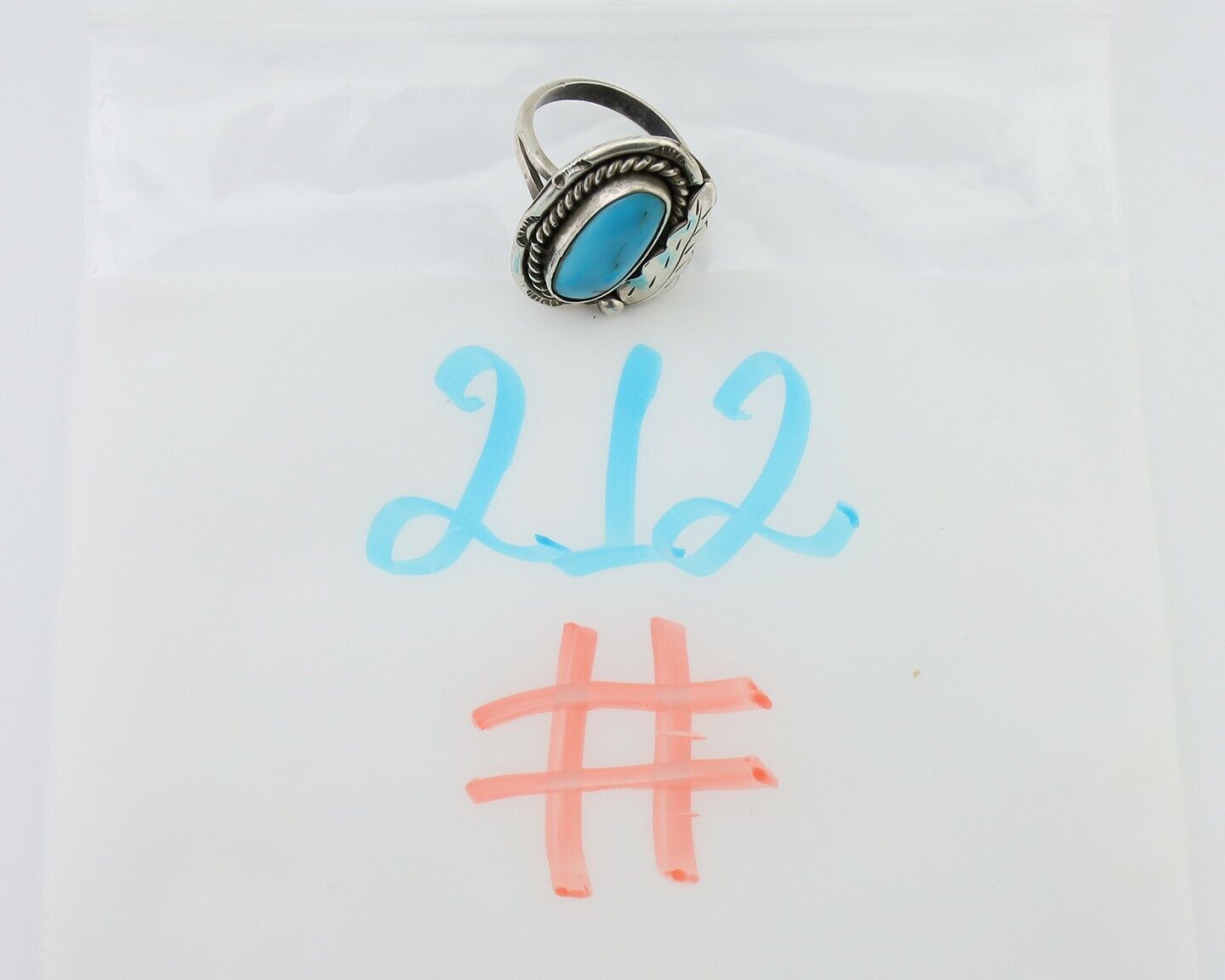 Navajo Handmade Ring 925 Silver Natural Turquoise Signed Jason Livingston C.80's