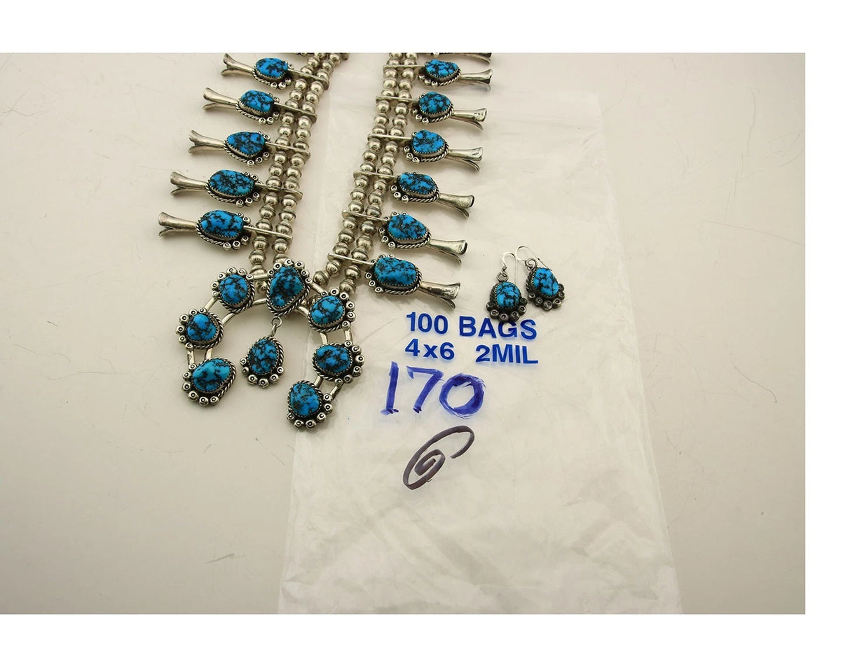 Navajo Squash Necklace Set Sterling Silver Natural Blue Turquoise Vintage C.80's