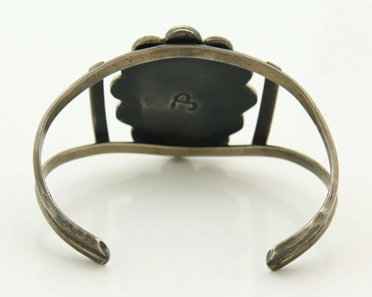 Navajo Cuff Bracelet Sterling Silver Turquoise Vintage Artist Signed JP