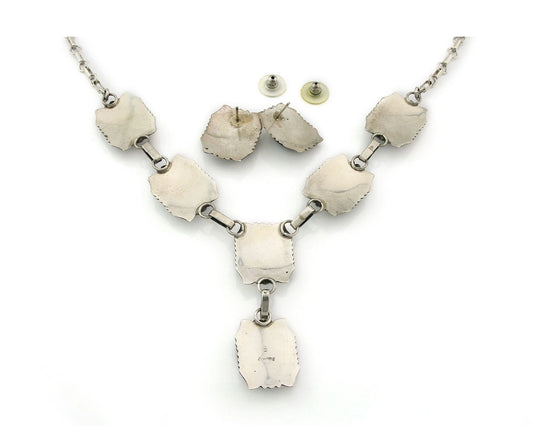 Navajo Necklace Earring Set Sterling Silver Onyx Vintage Signed Begay