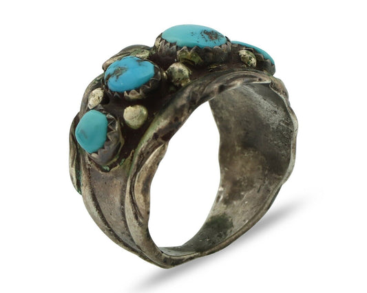 Zuni Ring .925 Silver Natural Sleeping Beauty Turquoise Native Artist C.80's