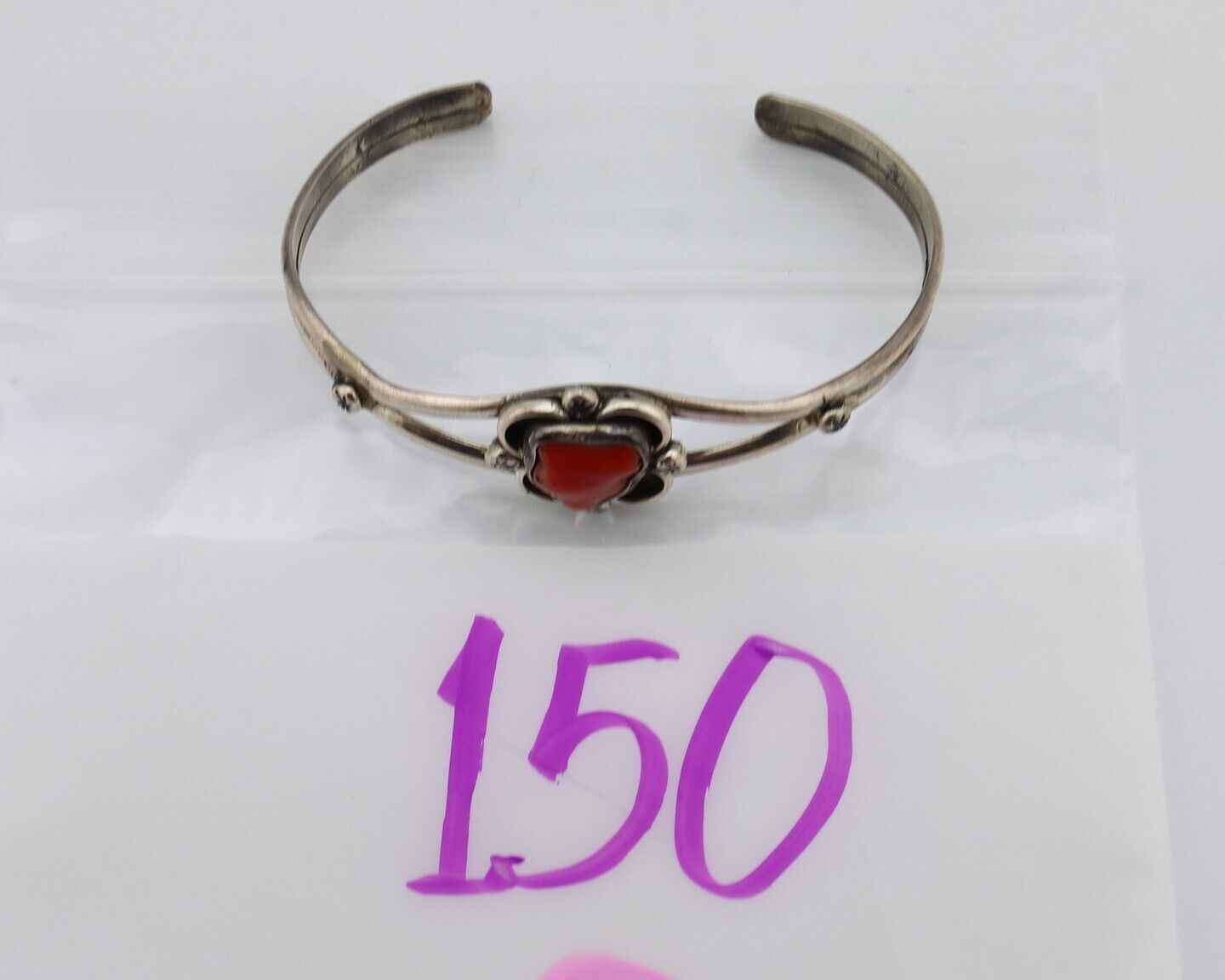 Navajo Bracelet 925 Silver Natural Red Coral Native American Artist C.80's