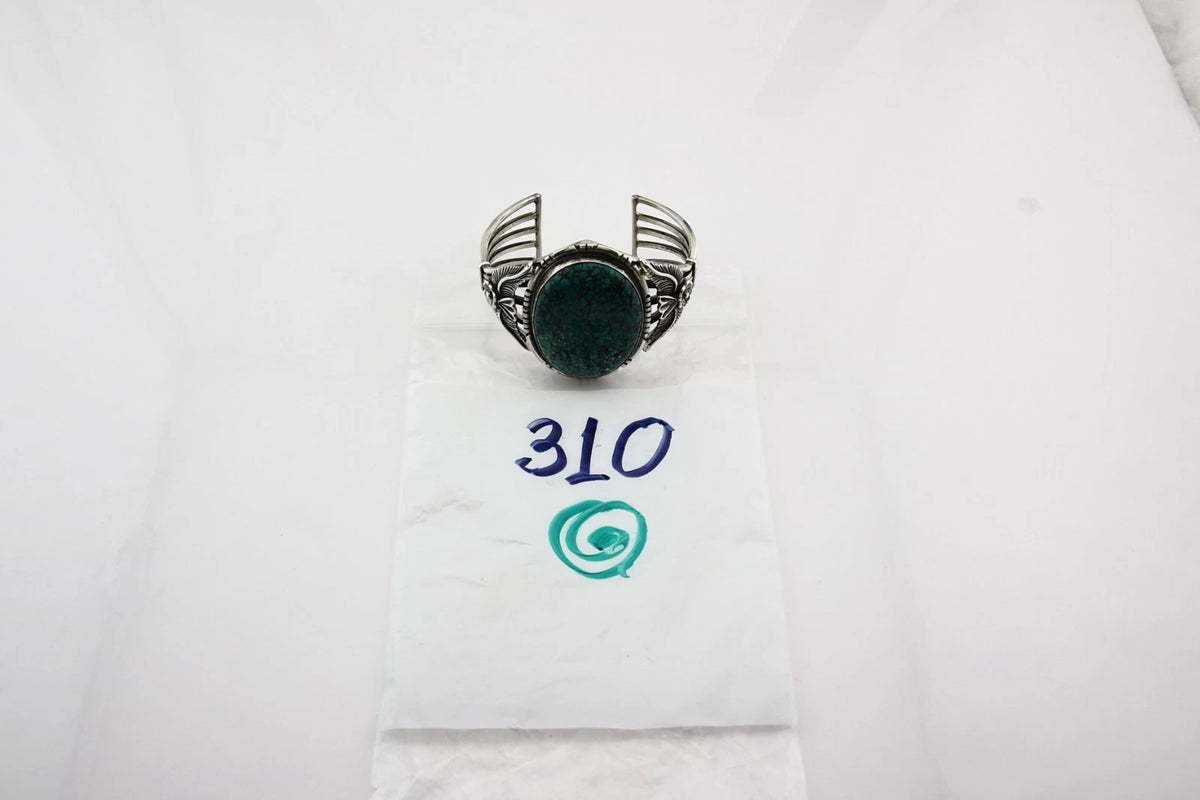 Navajo Cuff Bracelet Sterling Silver Turquoise Vintage Signed Russell Sam