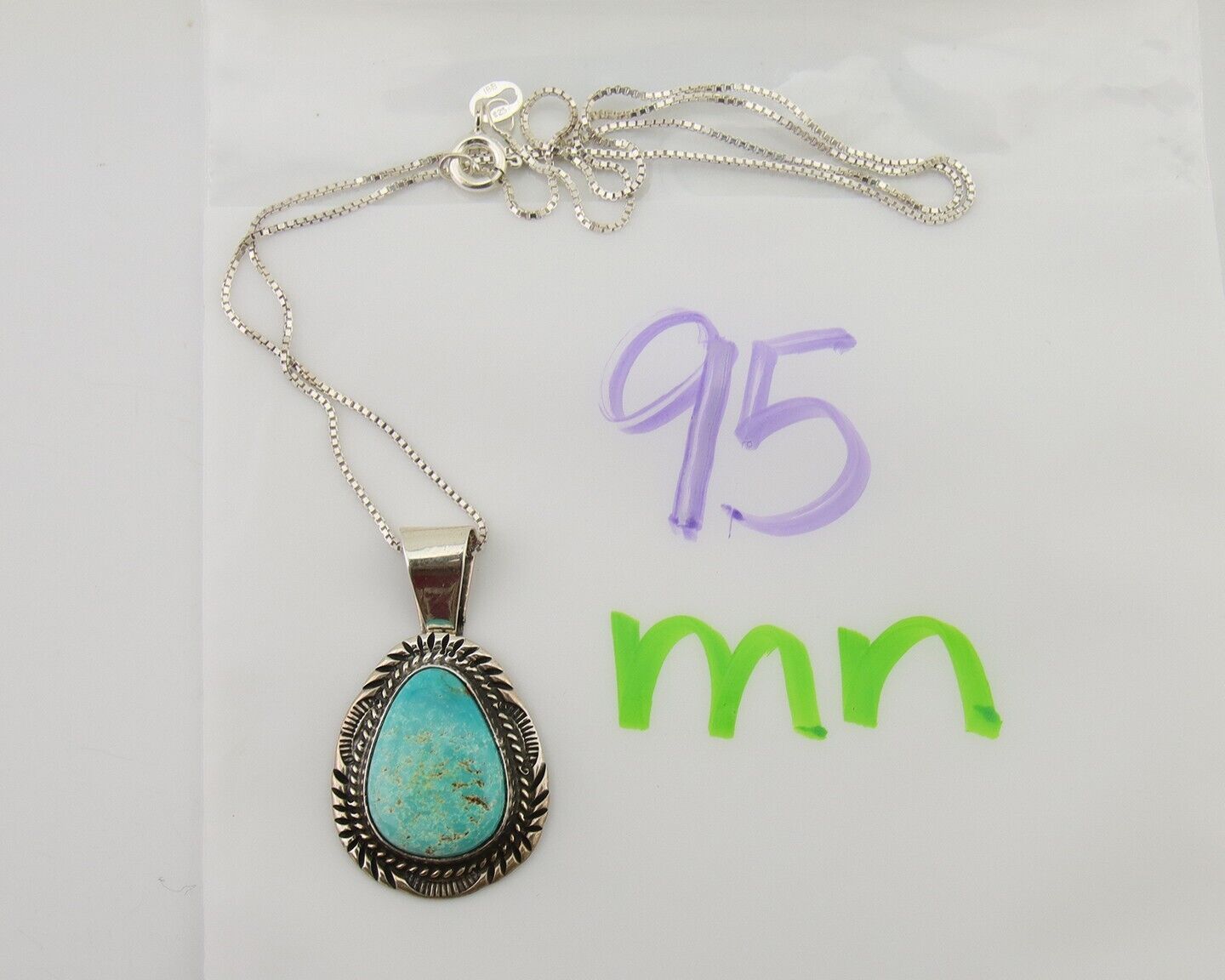 Navajo Necklace 925 Silver Natural Turquoise Artist Signed Mike Begay C.80's