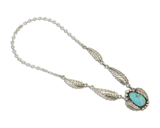 Navajo Necklace 925 Silver Natural Turquoise Artist Signed Sunrise C80s