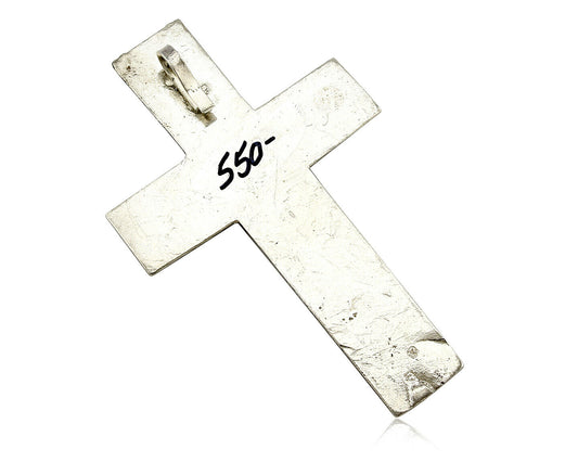 Navajo Cross Pendant .925 Silver Kingman Turquoise Artist C-E Circa 80's