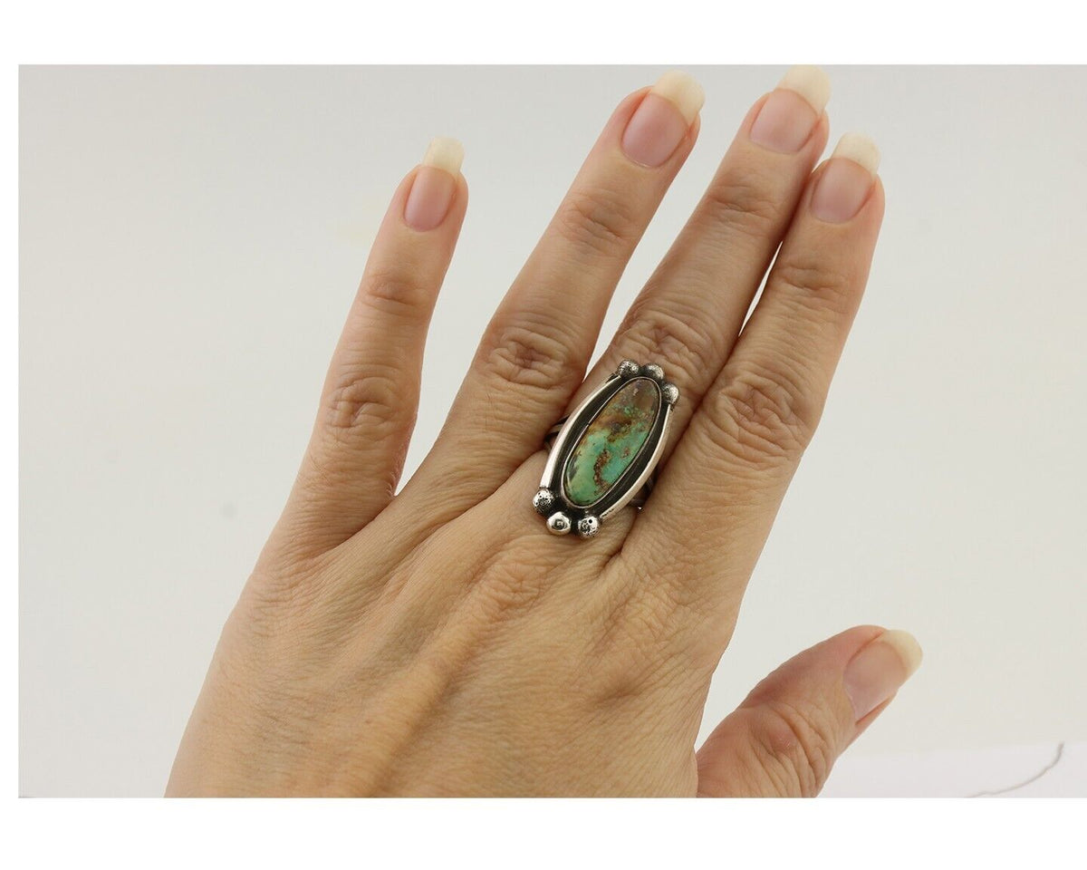 Navajo Turquoise Ring 925 Silver Native Artist Signed Sunrise Size 6.0 C.80's