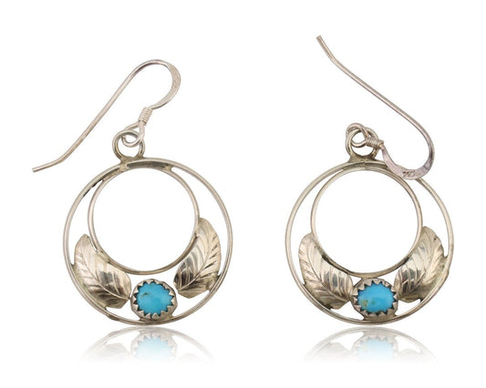 Navajo Handmade Dangle Earrings 925 Silver Blue Turquoise Native Artist C.80's