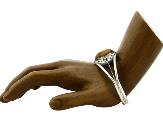 Navajo Bracelet .925 Silver Tiger Eye Sapphire Signed Sapphire Signed Sarah Chee