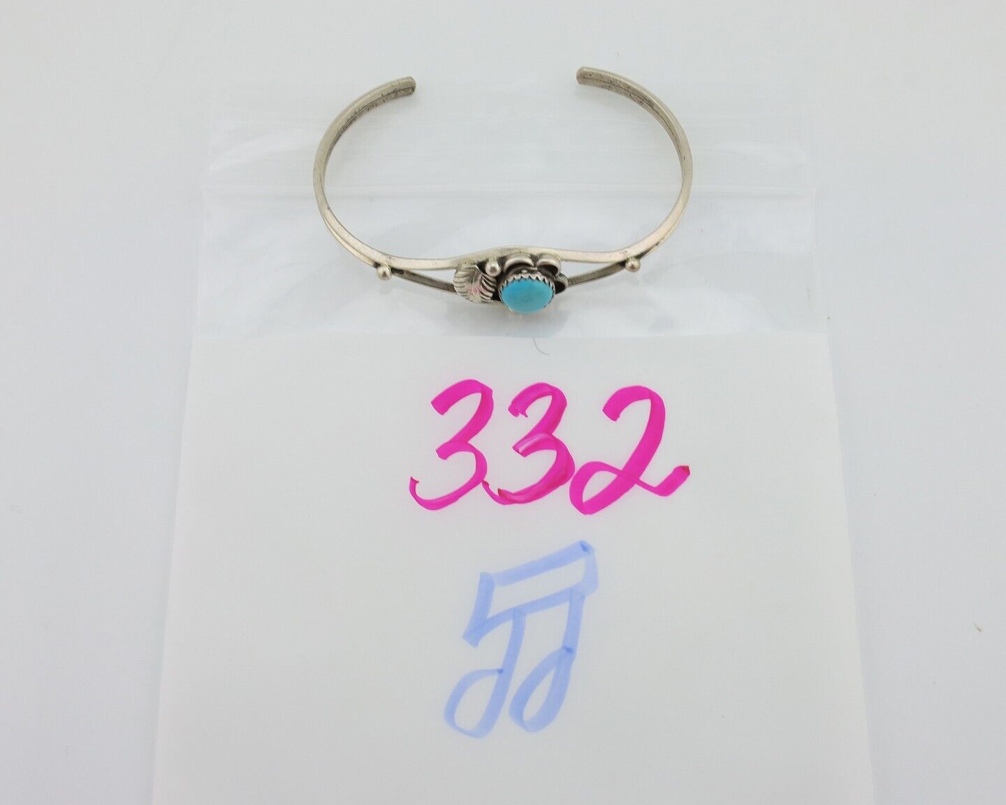 Navajo Bracelet 925 Silver Sleeping Beauty Turquoise Native American Artist C80s