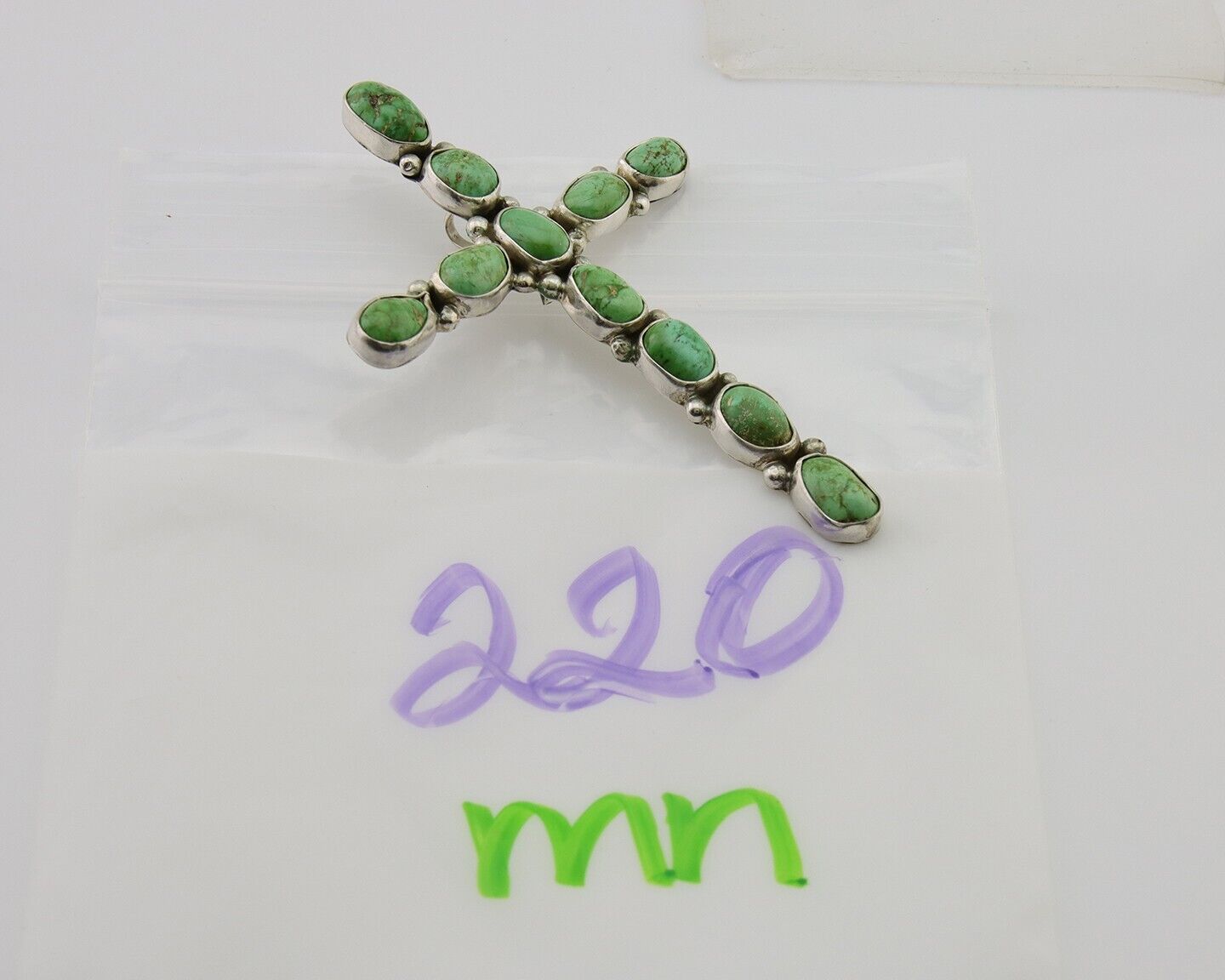 Navajo Cross Handmade Pendant 925 Silver Turquoise Artist Signed Russel Sam C80s