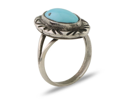 Navajo Ring 925 Silver Sleeping Beauty Turquoise Artist Signed SC C.80's