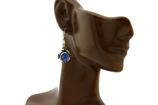 Navajo Hand Stamped Natural Mined Shell .925 SOLID Silver Dangle Earrings