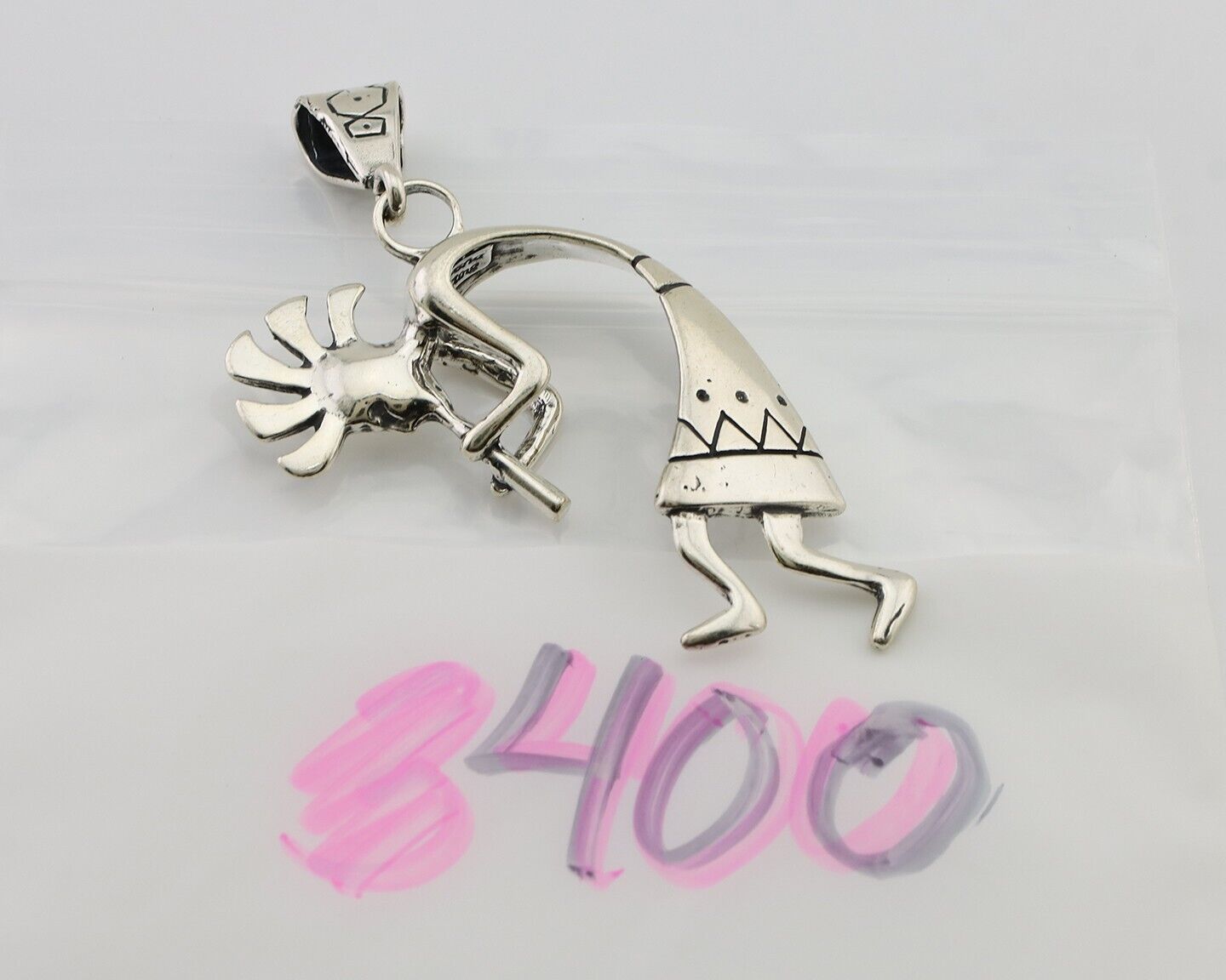 Navajo Kokopelli Pendant 925 Sterling Silver Artist Signed Masha C.80's