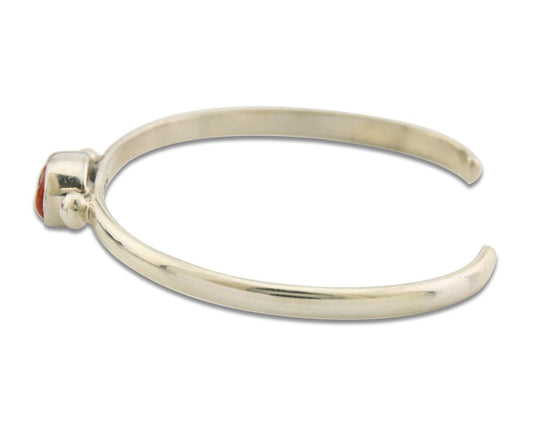 Navajo Bracelet .925 Silver Natural Red Coral Cuff Native American Artist C.80's