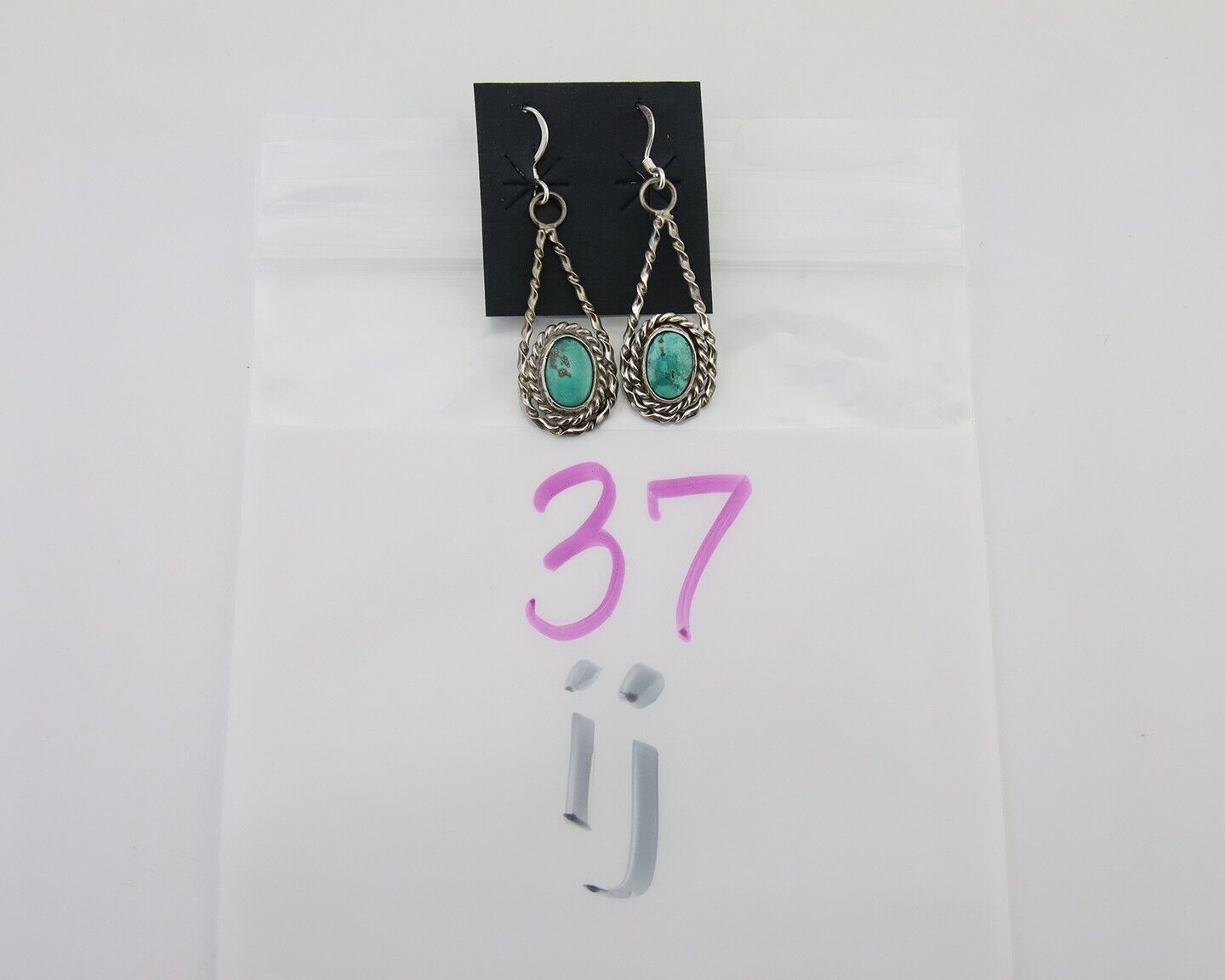 Navajo Dangle Earrings 925 Silver Natural Blue Turquoise Native Artist C.80's